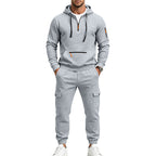 Men's Two-Piece Fleece Loungewear Set with Half-Zip Hoodie and Cargo Joggers