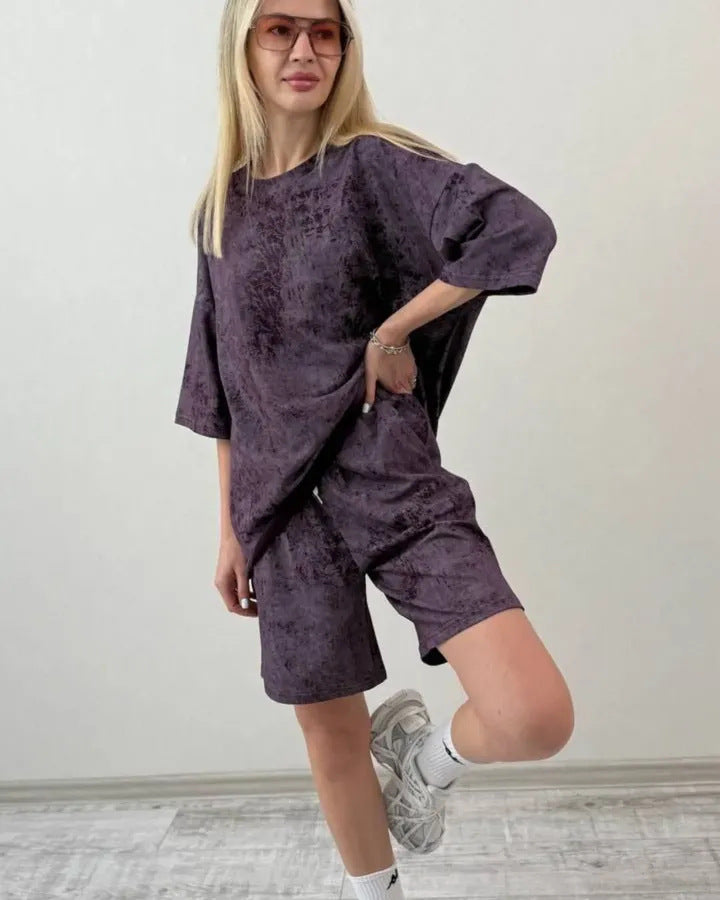 Women's Elegant Casual Set with Loose T-Shirt and Shorts