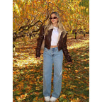 Women's Cropped Jacket with Faux Fur Collar