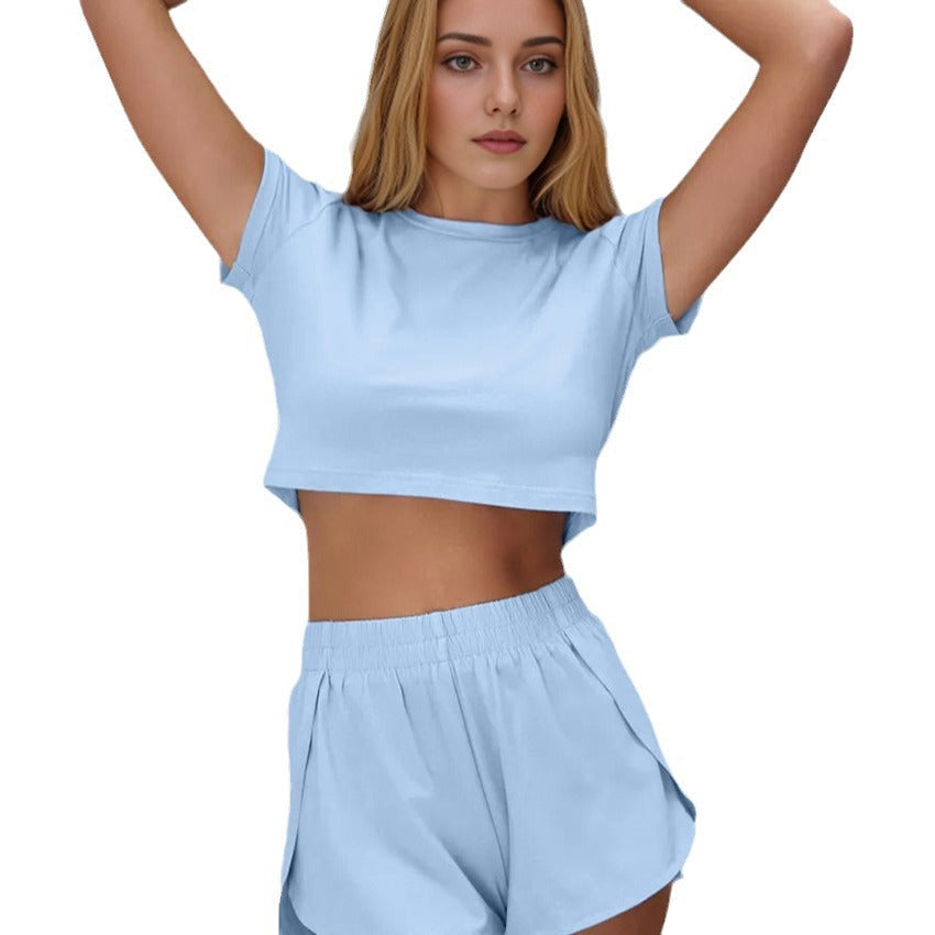 Women's Comfortable and Casual Lounge Set with Cropped T-Shirt and Shorts