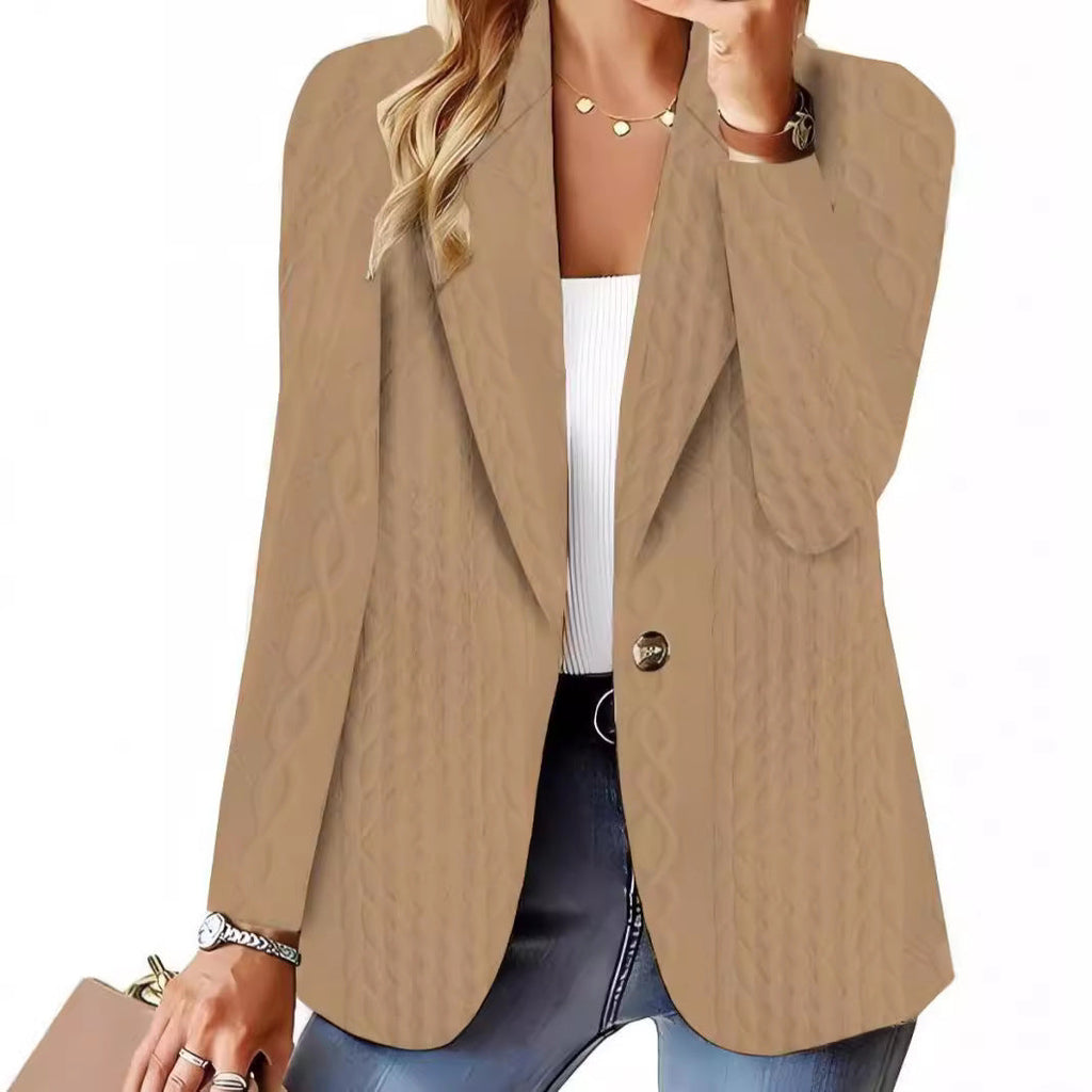 Elegant Knit Blazer Jacket with Cable Pattern