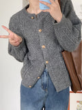 Women's Patterned Cardigan with Gold Buttons and Wide Cut
