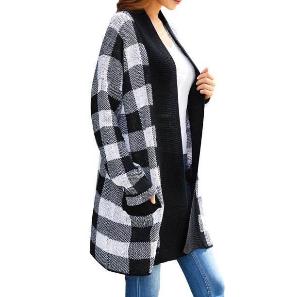 Women's Patterned Open-Front Long-Sleeve Cardigan