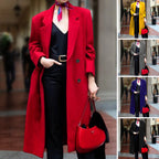 Women's Elegant Long Coat with Double-Breasted Button Placket and Generous Cut