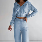 Women's Cropped Thermo-Fleece Set with Half-Zip
