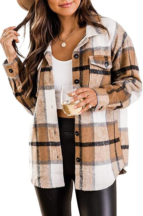 Women's Long-Sleeve Plaid Blouse with Chest Pockets