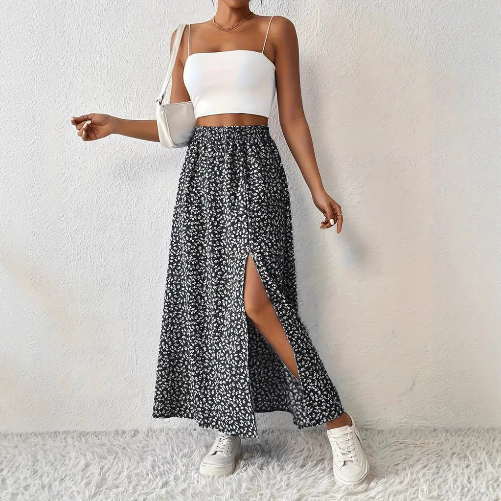Women's Floral Maxi Skirt with Slit