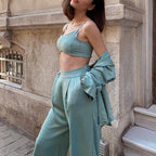 Women's Casual Two-Piece Set with Wide-Cut Top and Pants