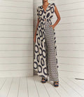 Elegant Jumpsuit with Wrap Belt and Geometric Pattern