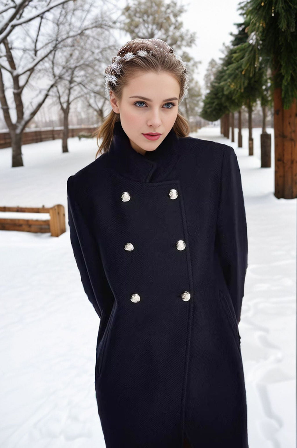 Women's Elegant Short Coat with Double-Breasted Buttons and Silky Details