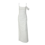 Elegant Floor-Length Dress with Unique Draping