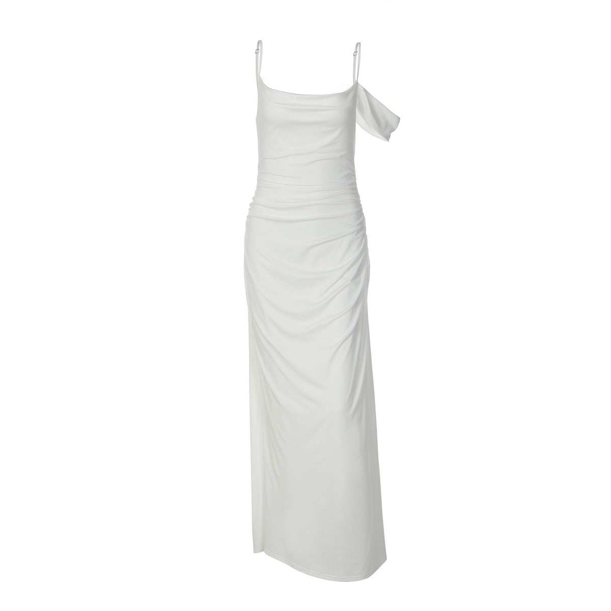 Elegant Floor-Length Dress with Unique Draping