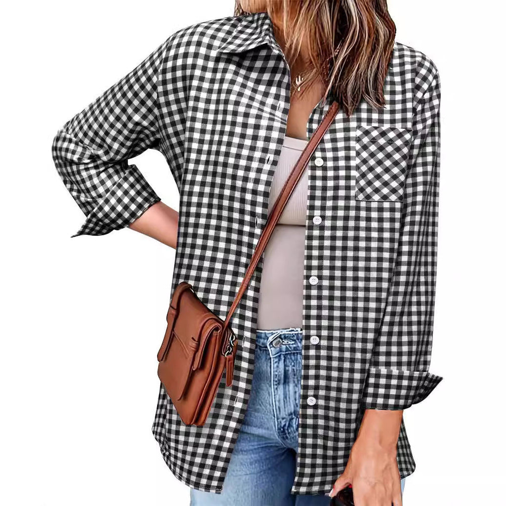 Women's Plaid Shirt with Casual Cut and Chest Pocket