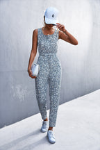 Women's Casual Leopard Print Jumpsuit with Pockets