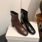 Women's Leather Ankle Boots with Block Heel