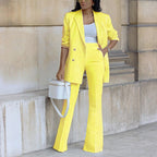 Women's Elegant Blazer Set with Wide Leg and Waist Belt
