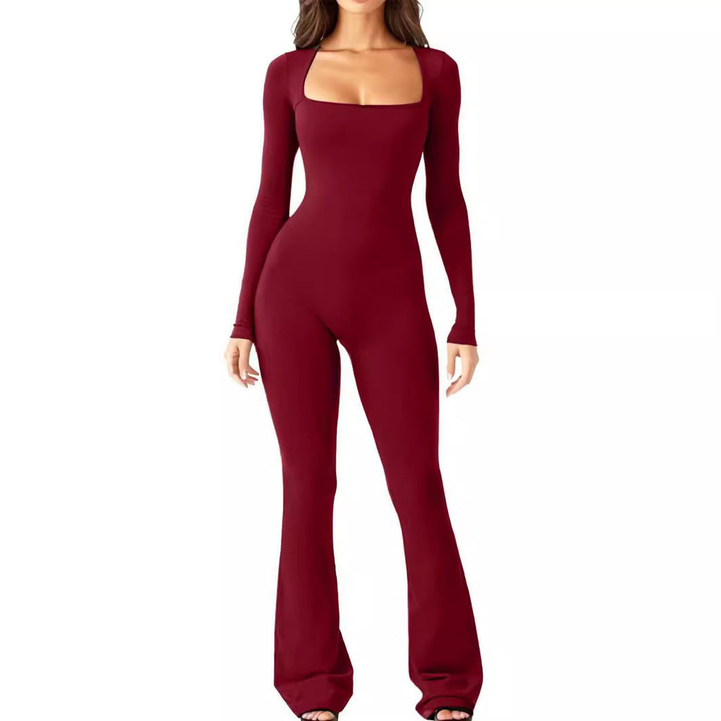 Women's Elegant Long-Sleeve Wide-Leg Jumpsuit