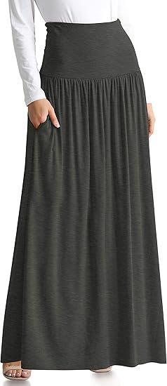 Women's Maxi Skirt with Elastic Waistband and Pockets
