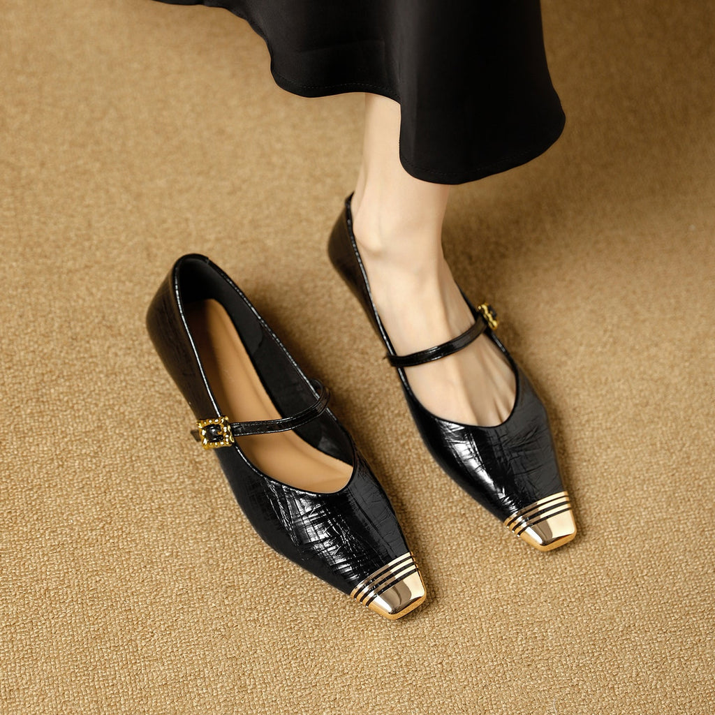 Women's Ballerina Flats with Strap and Block Heel