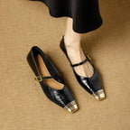 Women's Ballerina Flats with Strap and Block Heel
