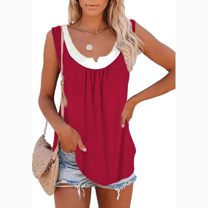Women's Sleeveless Top with Decorative V-Neck and Casual Fit