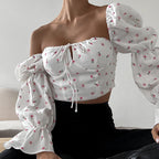 Women's Puff Sleeve Blouse with Floral Print