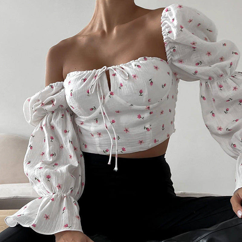 Women's Puff Sleeve Blouse with Floral Print