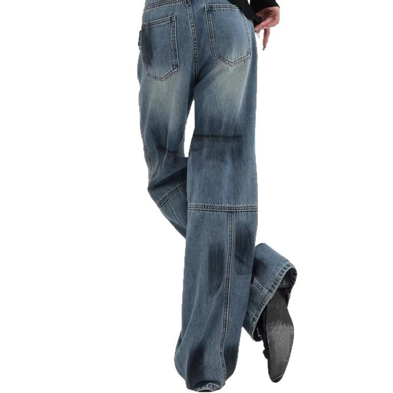 Women's Comfortable Wide-Leg Jeans with Fashionable Stitching