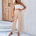 Women's Comfortable High-Waist Pants with Drawstring and Wide Cut
