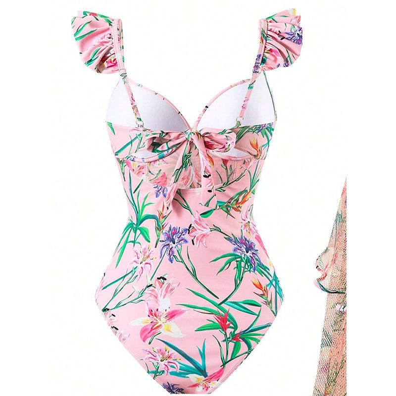 Women's Swimsuit with Floral Wrap Skirt