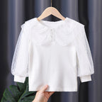 Elegant Women's Blouse with Puff Sleeves and Lace Collar