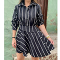 Casual Striped Shirt Dress with Asymmetrical Hem