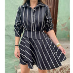 Casual Striped Shirt Dress with Asymmetrical Hem