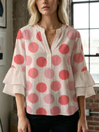 Women's Blouse Shirt with Voluminous Sleeves and Creative Print Design