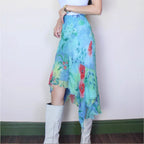 Women's Asymmetrical Floral Chiffon Ruffle Skirt
