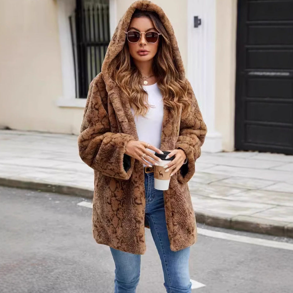 Women's Luxury Faux Fur Coat with Hood