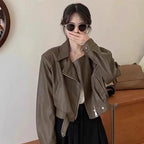Women's Cropped Biker Jacket with Asymmetric Zipper