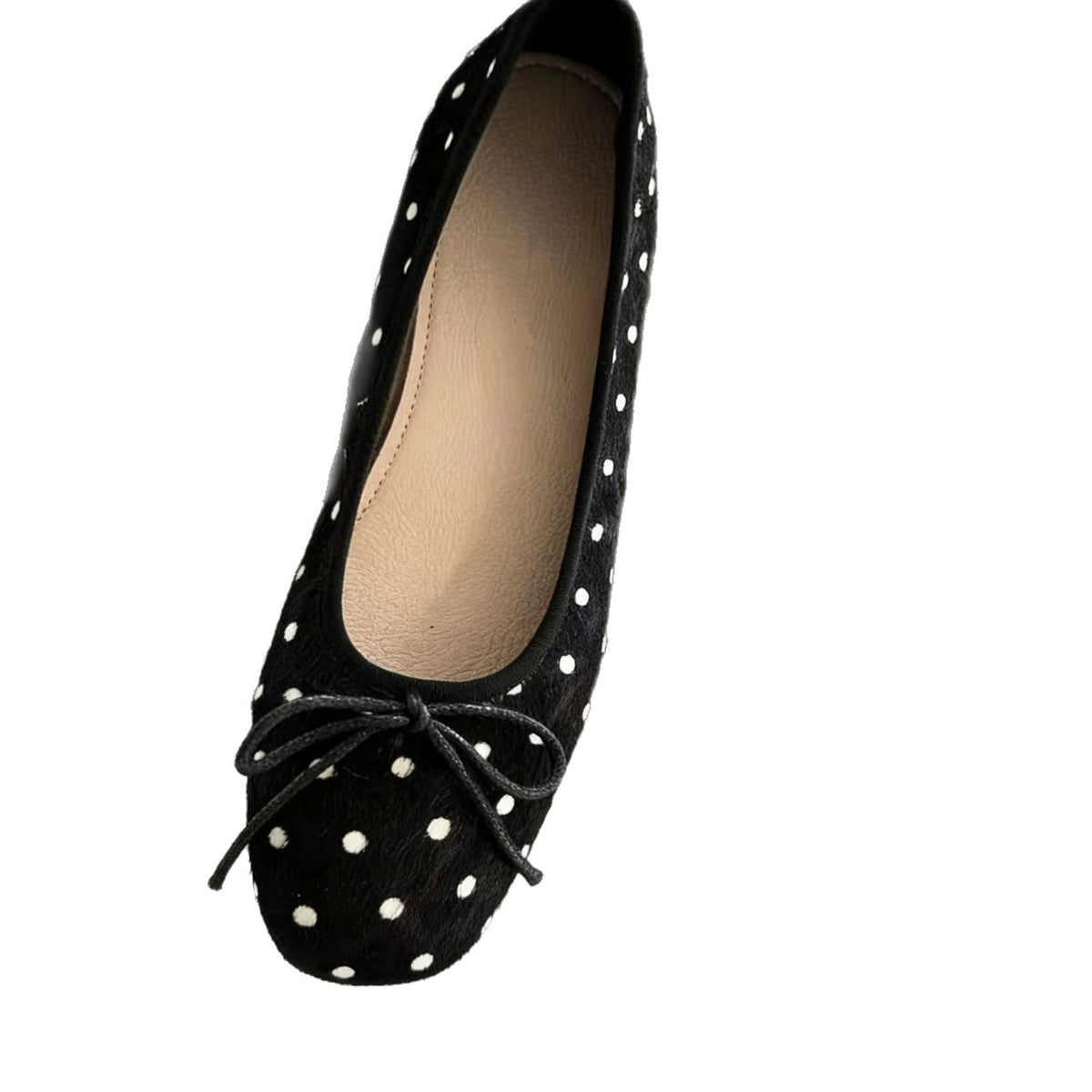 Women's Ballet Flats with Polka Dot Print and Charming Bow Accent