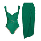 Women's Swimwear Set with Draping and Belt