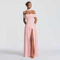 Women's Evening Dress with Chic Off-Shoulder Design and High Slit