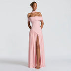 Women's Evening Dress with Chic Off-Shoulder Design and High Slit