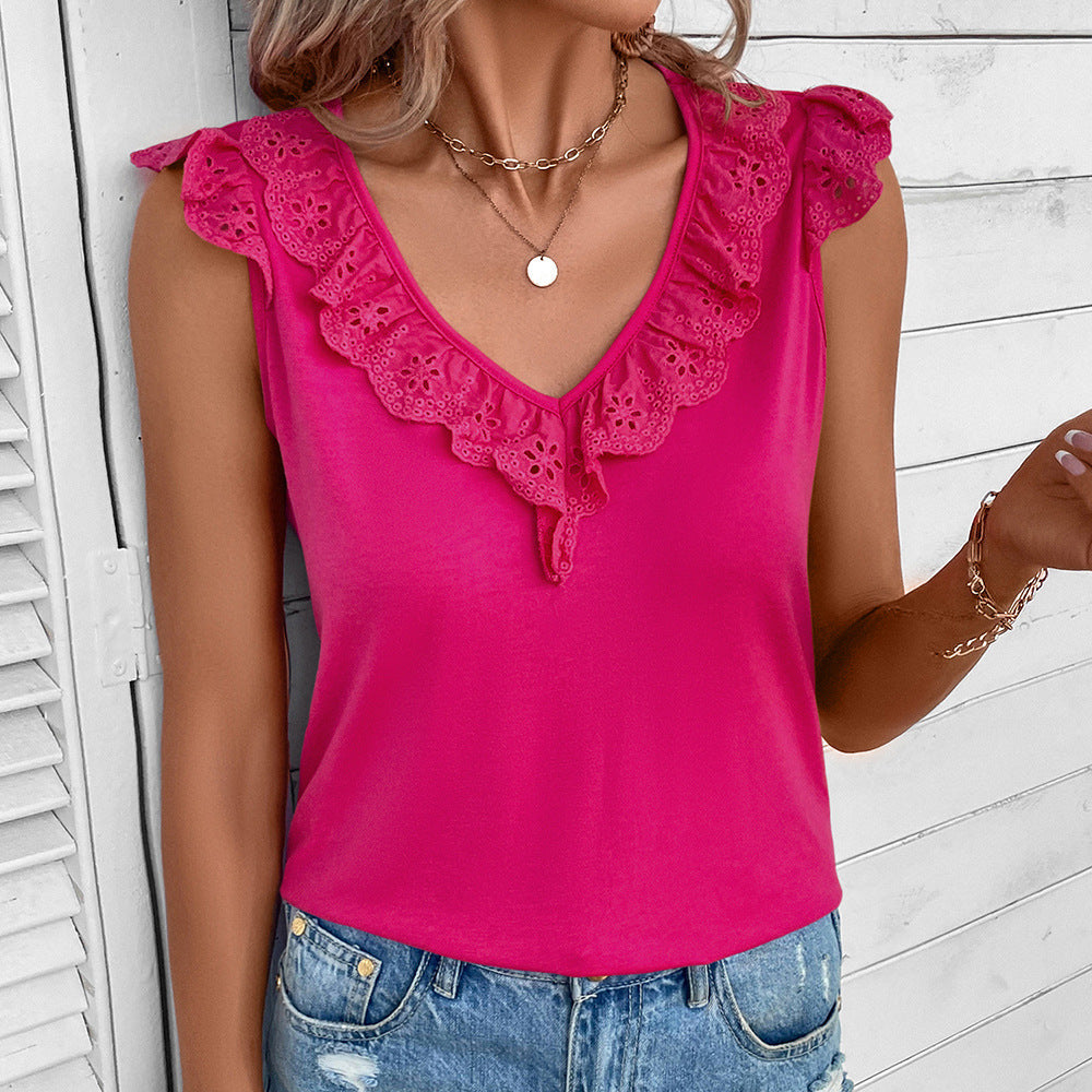 Women's Sleeveless Top with Lace Trim