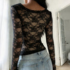 Women's Elegant Long-Sleeve Shirt with Lace and Button Details