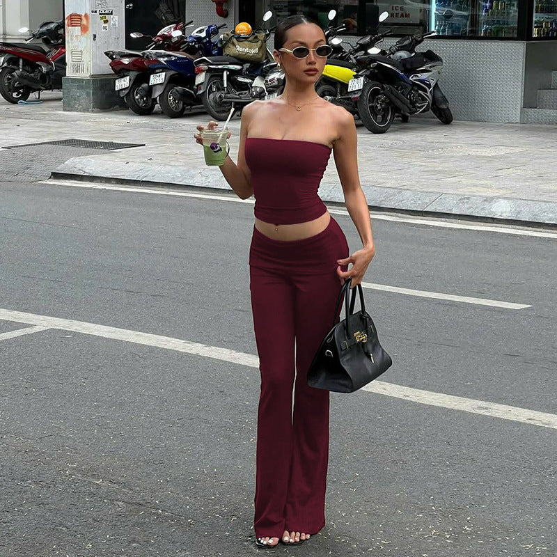 Women's High-Quality Fitted Top and Flared Pants Set