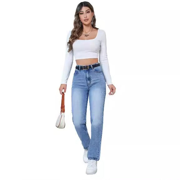 High-Waisted Slim-Fit Jeans