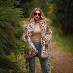 Women's Fashionable Faux Fur Coat with Animal Print and Belt Design