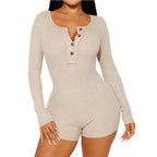 Women's Elegant Long-Sleeve Jumpsuit with Button Details