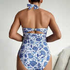 Women's Swim Dress with Fashionable Cut-Out and Chic Floral Pattern