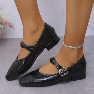 Women's Ballet Flats with Decorative Buckle and Elegant Upper