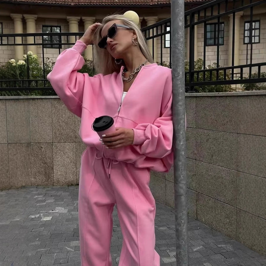 Women's Cropped Hoodie with Half-Zip and High-Waist Joggers